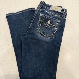 Miss Me Medium Wash Mid Rise Boot Cut Jeans Women Pocket Stitch Sz 29 Inseam 32